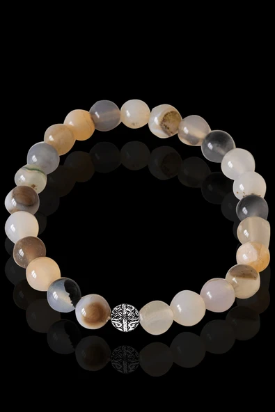 Sertifikalı Beyaz Akik Taşı Bileklik - Gümüş Aparatlı ürün görseli