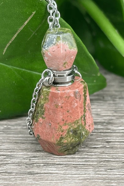Sertifikalı Parfüm Şişe Tasarımlı Unakit Taşı Kolye - Gümüş Aparatlı - 5
