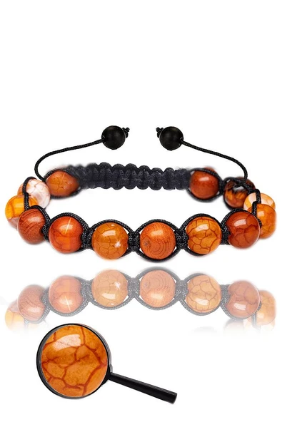 Sertifikalı Makrome Fasetli Doğal Turuncu Akik Taşı Bileklik ürün görseli