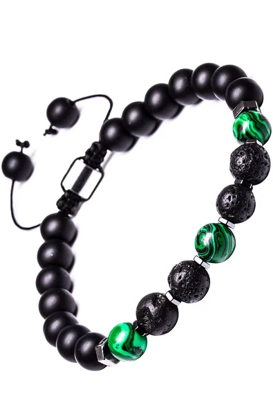 Sertifikalı Makrome Doğal Oniks Malahit Lav Taşı Bileklik - Resim 2