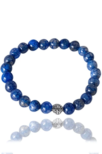 Sertifikalı Damarlı Mavi Akik Taşı Bileklik - Gümüş Aparatlı ürün görseli