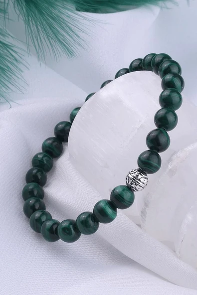 Sertifikalı Gerçek Malahit - Malahit Taşı Bileklik (Gümüş Aparatlı) - Resim 2