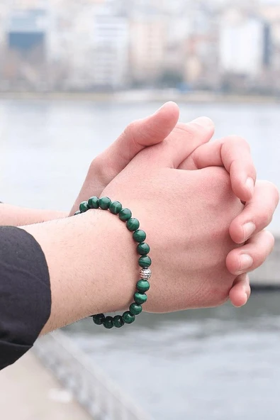 Sertifikalı Gerçek Malahit - Malahit Taşı Bileklik (Gümüş Aparatlı) - Resim 3