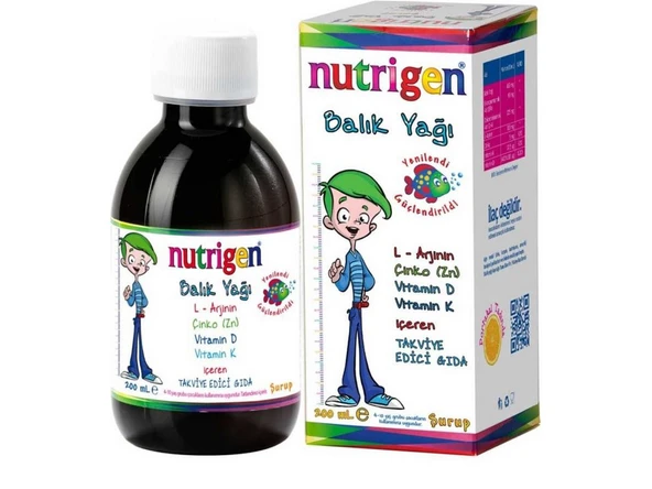 NUTRİGEN BALIK YAĞI, L-ARJİNİN, ÇİNKO, VİTAMİN D, VİTAMİN K İÇEREN TAKVİYE EDİCİ GIDA 200ML ŞİŞE