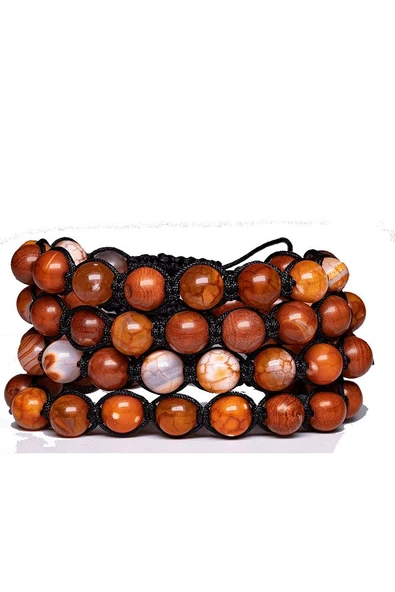 Sertifikalı Makrome Fasetli Doğal Turuncu Akik Taşı Bileklik - Resim 2