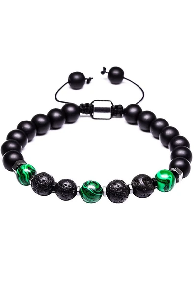 Sertifikalı Makrome Doğal Oniks Malahit Lav Taşı Bileklik - Resim 4