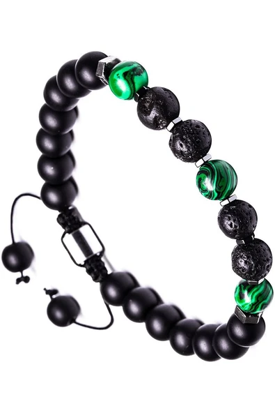 Sertifikalı Makrome Doğal Oniks Malahit Lav Taşı Bileklik - Resim 3