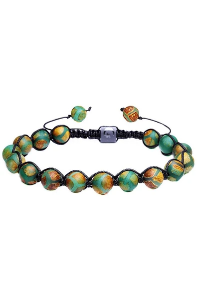 Sertifikalı Makrome Çizgili Yeşil Doğal Akik Taşı Bileklik - Resim 4