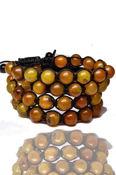 Sertifikalı Makrome Turuncu Akik Taşı Doğal Taş Bileklik - Resim 3