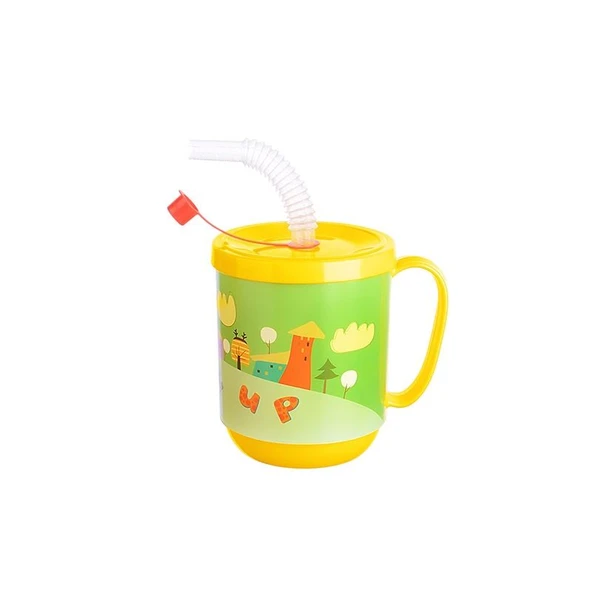 3 Adet pipetli Çocuk Içecek Bardağı Desenli Bardak 350ml - 2