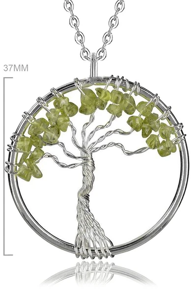 Hayat Ağacı Zebercet Peridot Taşı Doğal Taş Kolye