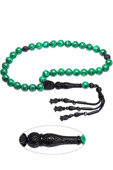 Sertifikalı Kararmaz Püsküllü Yeşil Fransız Galalit Tesbih - Resim 2