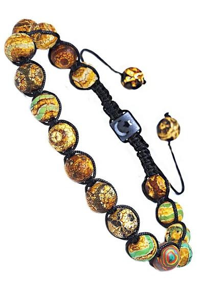 Sertifikalı Kahverengi Yeşil Çizgili Tibet Doğal Akik Taşı Bileklik ürün görseli