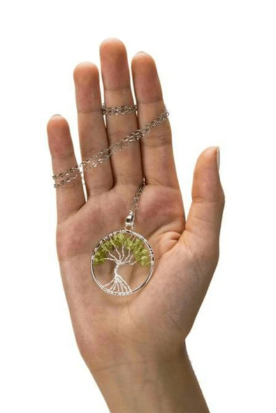 Hayat Ağacı Zebercet Peridot Taşı Doğal Taş Kolye - 4