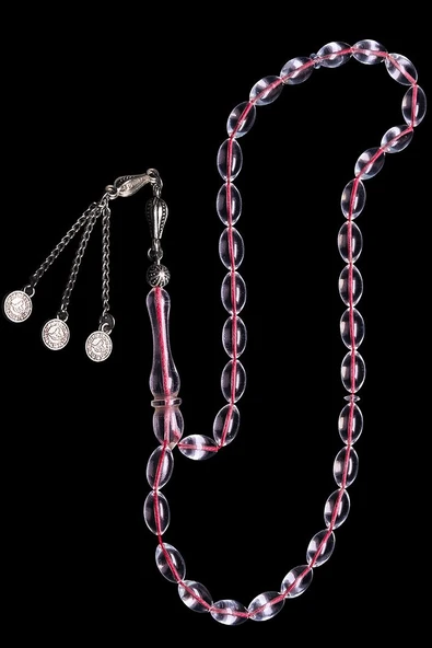 Sertifikalı Beyzi Kesim Şeffaf Ateş Kehribar Tesbih - Resim 5