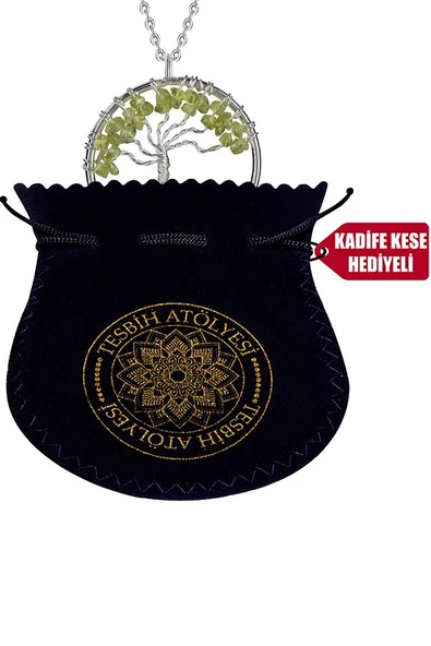 Hayat Ağacı Zebercet Peridot Taşı Doğal Taş Kolye - 6