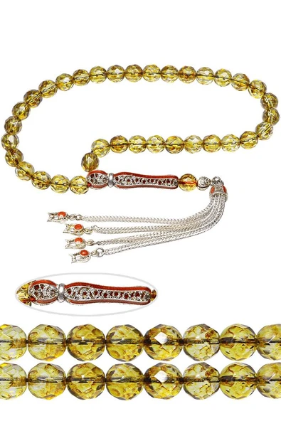 Sertifikalı Telkari Püskül Sarı Doğal Kuvars Taşı Tesbih ürün görseli