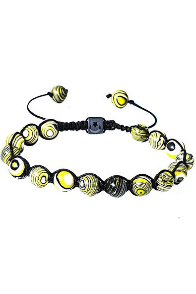 Sertifikalı Makrome Sarı Doğal Malahit Malakit Taşı Bileklik - Resim 4