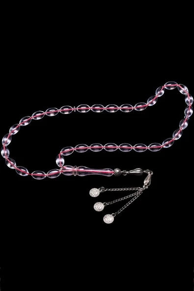 Sertifikalı Beyzi Kesim Şeffaf Ateş Kehribar Tesbih - Resim 3