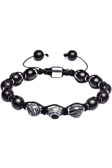 Sertifikalı Doğal Hematit Oniks Malahit Taşı Bileklik - Resim 4