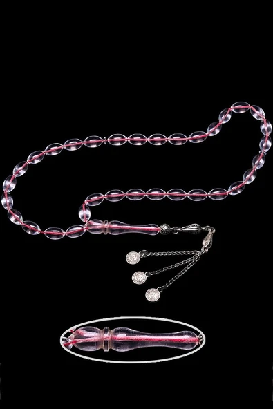 Sertifikalı Beyzi Kesim Şeffaf Ateş Kehribar Tesbih - Resim 2