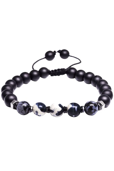 Oniks Taşı Zebra Jasper Ve Obsidyen Bileklik - Resim 4