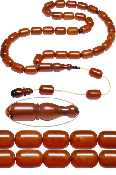 Sertifikalı Sistemli Turuncu Renk Osmanlı Benzetmesi Çubuk Sıkma Kehribar Tesbih - Resim 3