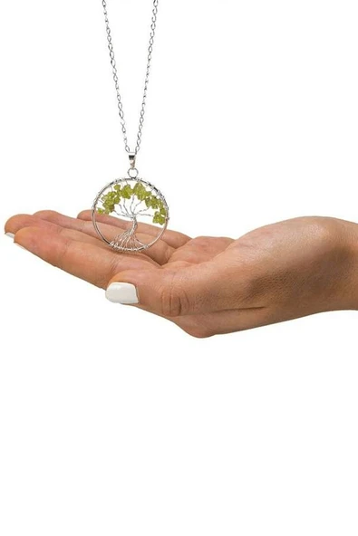 Hayat Ağacı Zebercet Peridot Taşı Doğal Taş Kolye - 2