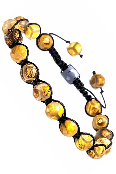 Sertifikalı Makrome Kahverengi Çizgili Tibet Doğal Akik Taşı Bileklik ürün görseli