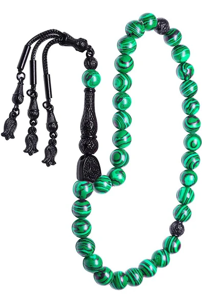 Sertifikalı Kararmaz Püsküllü Yeşil Fransız Galalit Tesbih - Resim 5