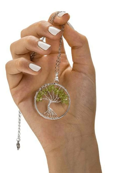 Hayat Ağacı Zebercet Peridot Taşı Doğal Taş Kolye - 3