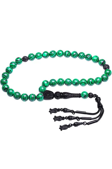 Sertifikalı Kararmaz Püsküllü Yeşil Fransız Galalit Tesbih - Resim 3