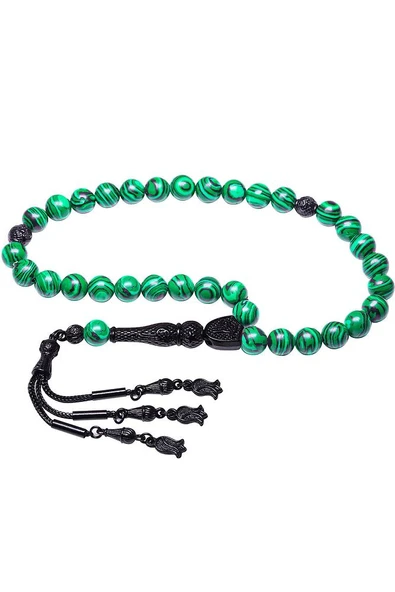 Sertifikalı Kararmaz Püsküllü Yeşil Fransız Galalit Tesbih - Resim 4