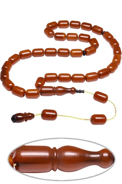 Sertifikalı Sistemli Turuncu Renk Osmanlı Benzetmesi Çubuk Sıkma Kehribar Tesbih - Resim 2