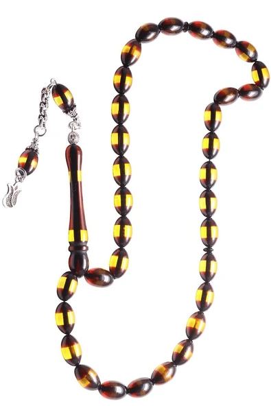 Sertifikalı Beyzi Kesim Sarı Siyah Sürmeli Toz Kehribar Tesbih - Resim 5