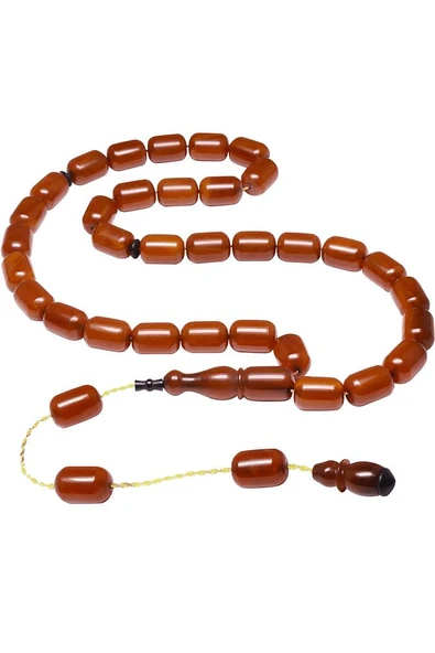 Sertifikalı Sistemli Turuncu Renk Osmanlı Benzetmesi Çubuk Sıkma Kehribar Tesbih - Resim 4