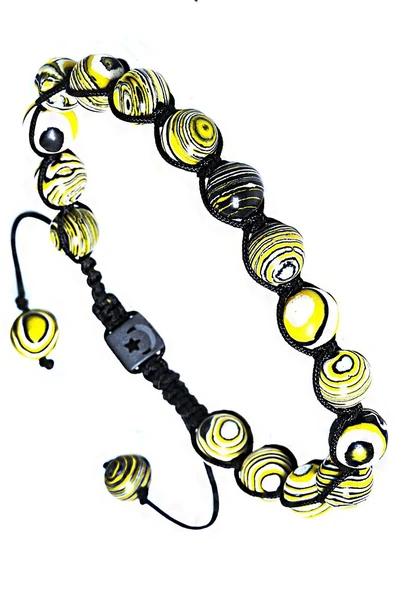 Sertifikalı Makrome Sarı Doğal Malahit Malakit Taşı Bileklik - Resim 3