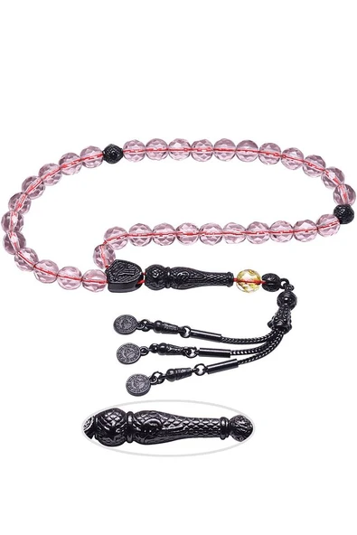 Sertifikalı Siyah Kararmaz Püskül Fasetli Mor Doğal Kuvars Taşı Tesbih ürün görseli