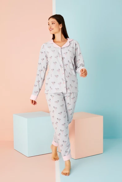 Nisanca Kadın Kışlık Welsoft Peluş Polar  Düğmeli Pijama Takımı - 9