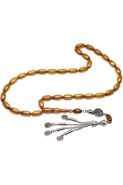 Sertifikalı Sarı Renkli Dabbas Usta Osmanlı Benzetmesi Çubuk Sıkma Kehribar Tesbih - Resim 3