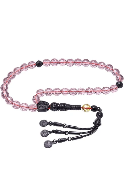 Sertifikalı Siyah Kararmaz Püskül Fasetli Mor Doğal Kuvars Taşı Tesbih - Resim 2