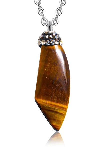 Zirkon Işlemeli Doğal Kaplan Gözü Taşı Kolye ürün görseli