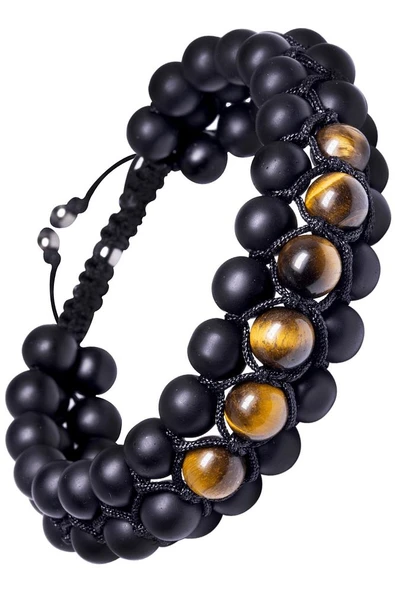 Sertifikalı Makrome Doğal Oniks Kaplan Gözü Taşı Bileklik - 8mm - Resim 2