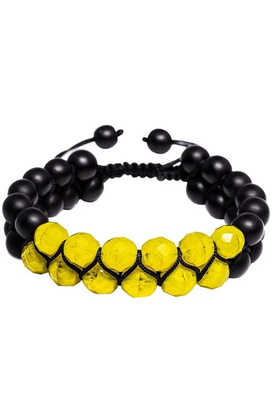 Makrome Çift Sıra Oniks Taşı Ve Kristal Sarı Kuvars Bileklik - Resim 4