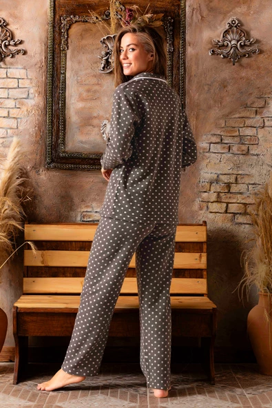 Nisanca Kadın Kışlık Welsoft Peluş Polar  Düğmeli Pijama Takımı - 2