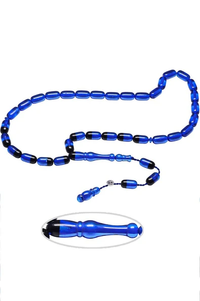 Sertifikalı Imzalı Parlement Mavi Siyah Ateş Kehribar Tesbih - Resim 2