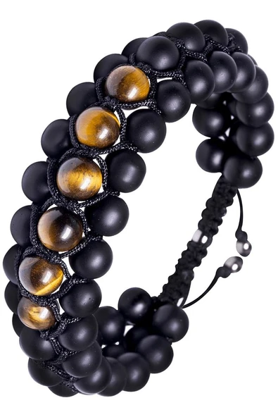 Sertifikalı Makrome Doğal Oniks Kaplan Gözü Taşı Bileklik - 8mm - Resim 3