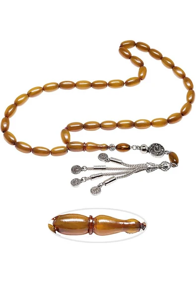 Sertifikalı Sarı Renkli Dabbas Usta Osmanlı Benzetmesi Çubuk Sıkma Kehribar Tesbih - Resim 2