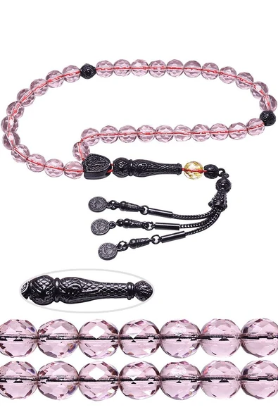 Sertifikalı Siyah Kararmaz Püskül Fasetli Mor Doğal Kuvars Taşı Tesbih - Resim 5