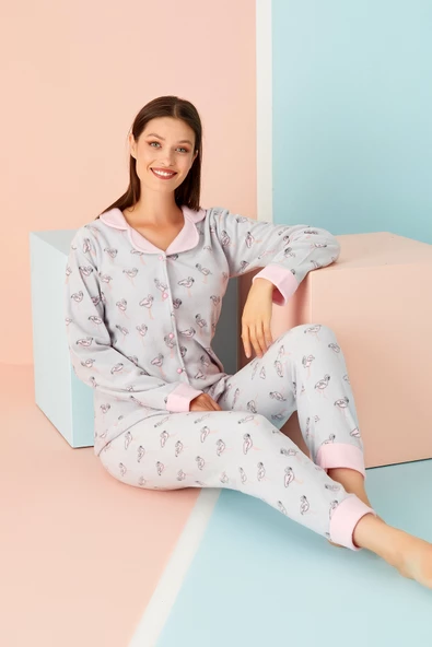 Nisanca Kadın Kışlık Welsoft Peluş Polar  Düğmeli Pijama Takımı - 10